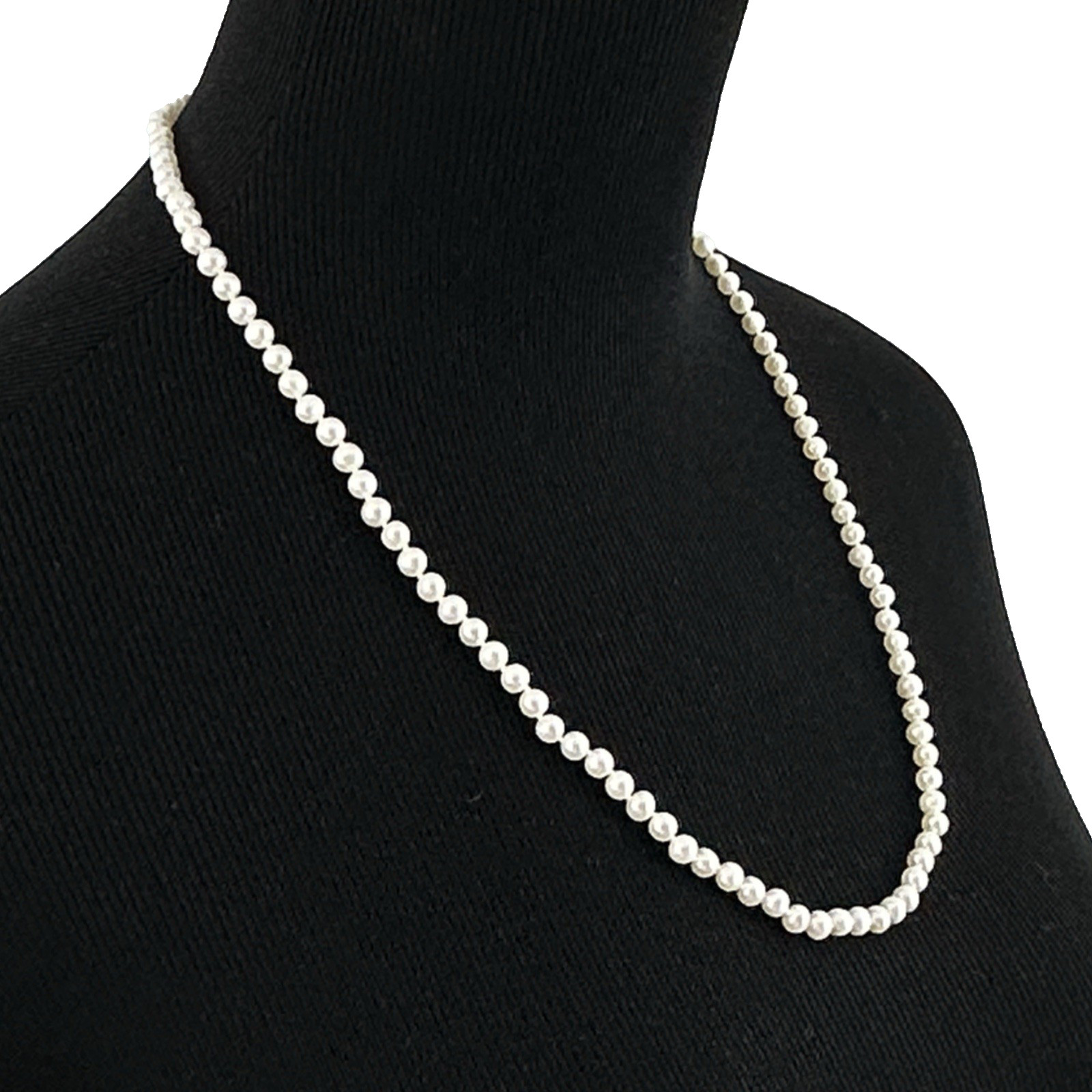 CULTURED PEARL necklace 23.5″ – 14K gold clasp – 5mm white knotted single strand
