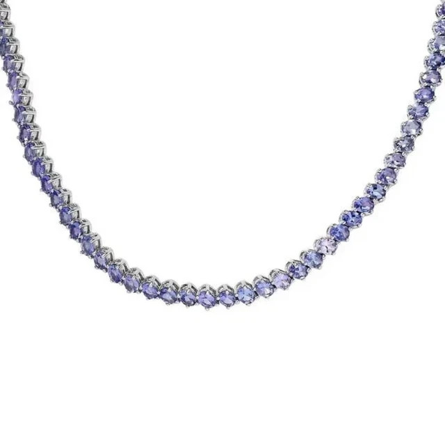 3MM Round Lab-Created Tanzanite Wedding Tennis Necklace White Gold Plated 18″