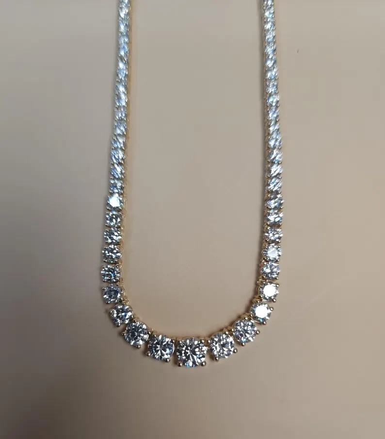 Brilliant Round Cut Lab Grown Diamond Women Necklace For Wedding 10K Yellow Gold