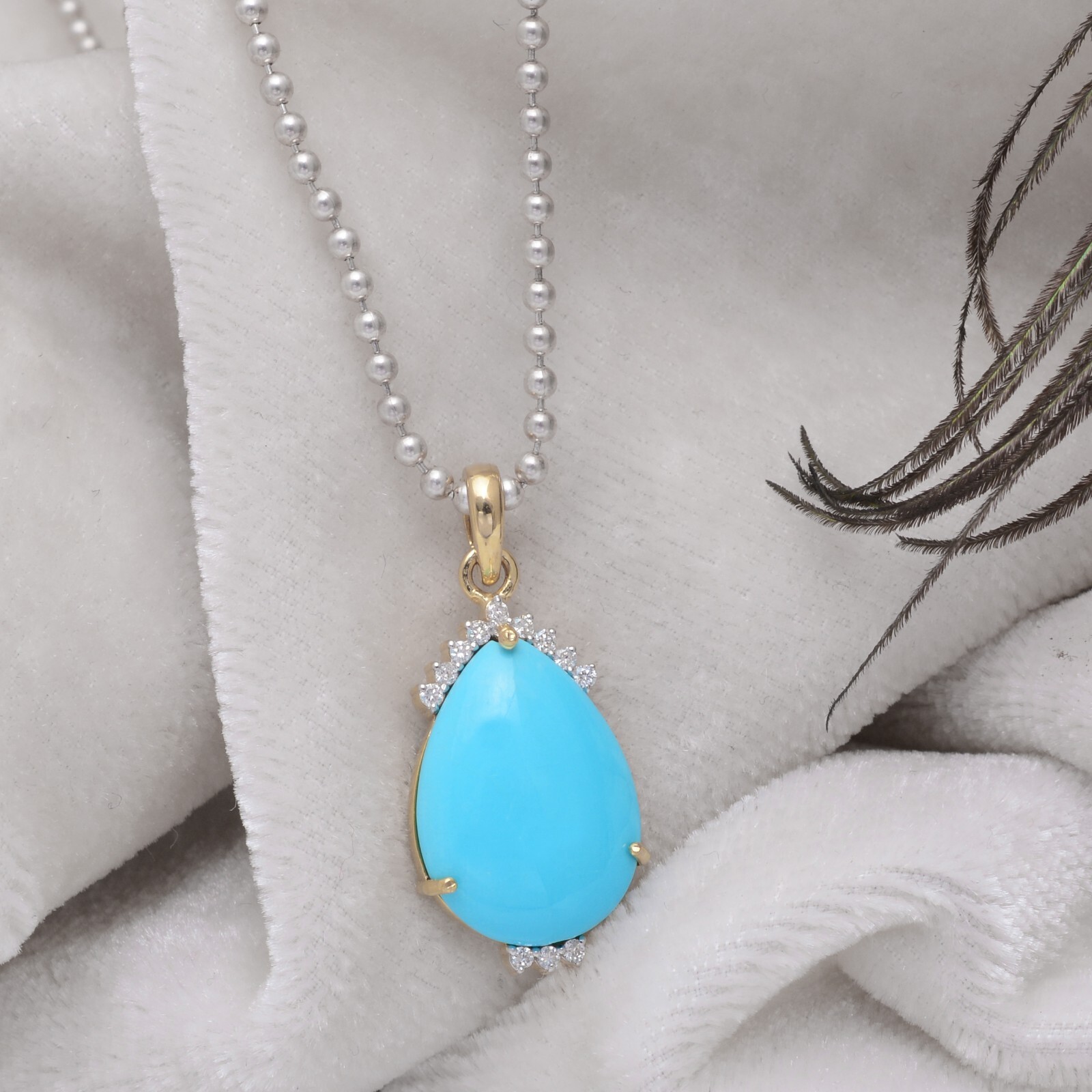 14K Gold Diamond Pendant,Turquoise Pendant,Turquoise Diamond Pendant,Diamond