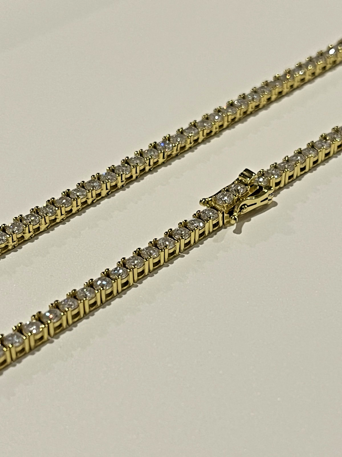 3mm Flawless D Color Moissanite Tennis Necklace Set In 18k Yellow Gold (20 Inch)