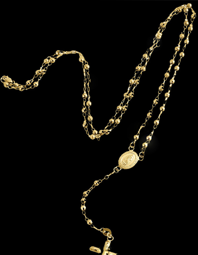 Real 10k Yellow Gold Diamond Cut Jesus Crucifix Beads Rosary Necklace 22″ Oro