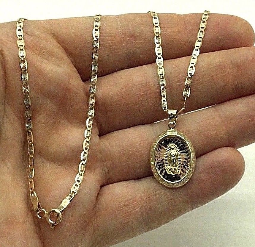 10K SOLID GOLD 26mm x 15mm VIRGIN OF GUADALUPE – 10K Gold 18″ NECKLACE -3.8gr