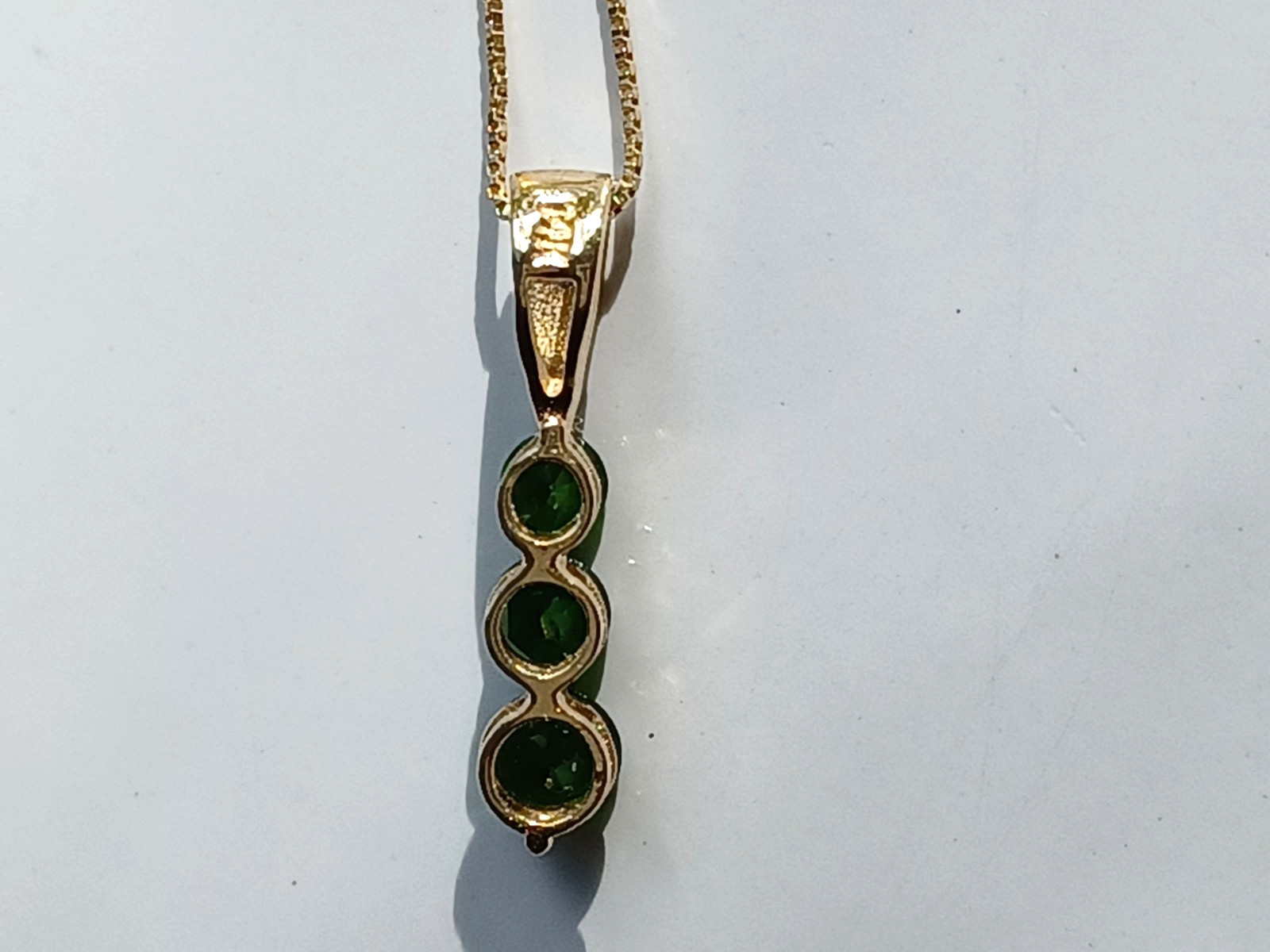 14k solid Gold Natural Chrome Diopside & Diamond Pendant Box Chain Necklace 1.90