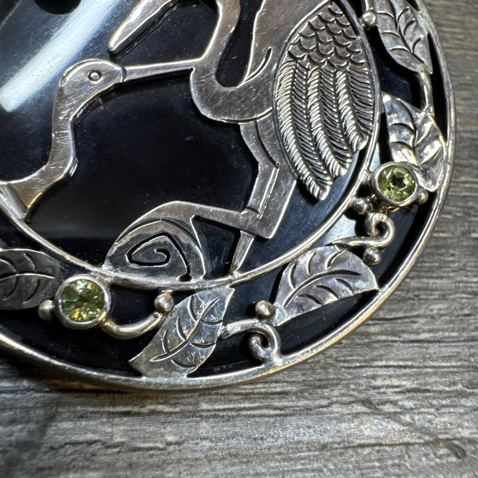 Vtg Colleen Lopez, Brooch Pendant Pin Sterling Silver 4 Gemstones Enamel Herons