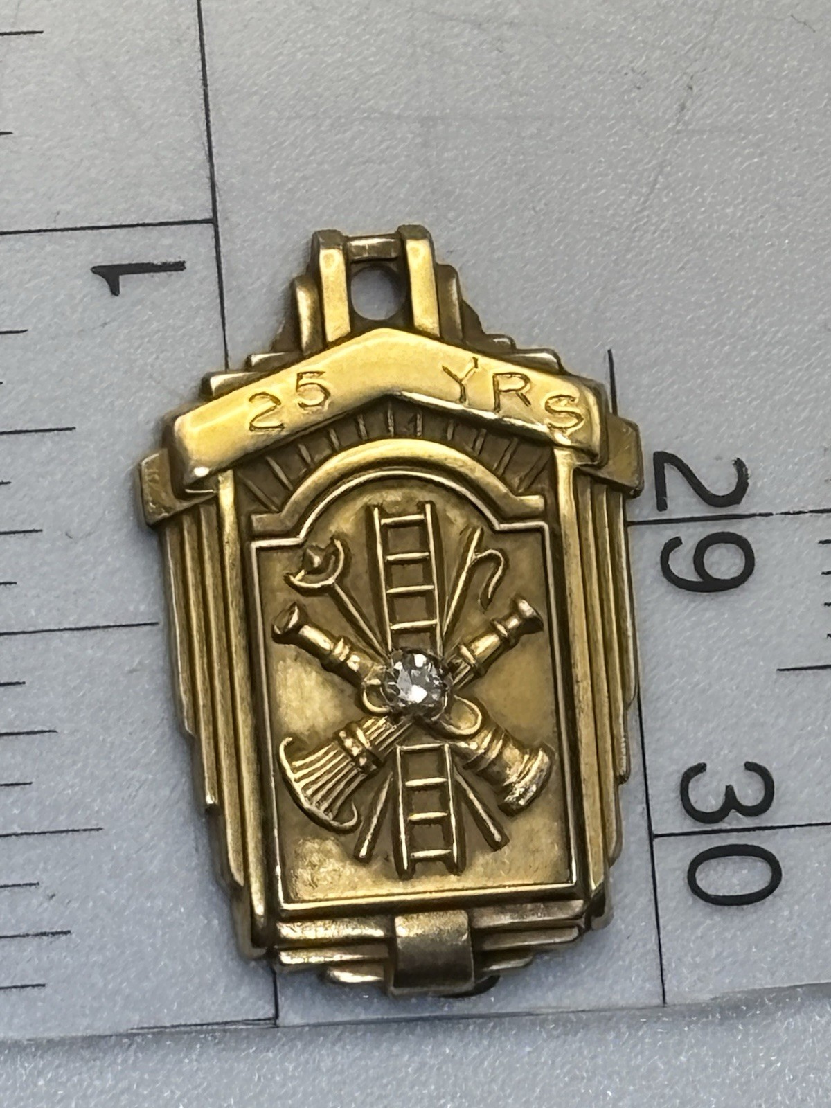 VTG Shield CHARM Fire Department Marked 1/20 10K Diamond Accent PENDANT 25 Yrs
