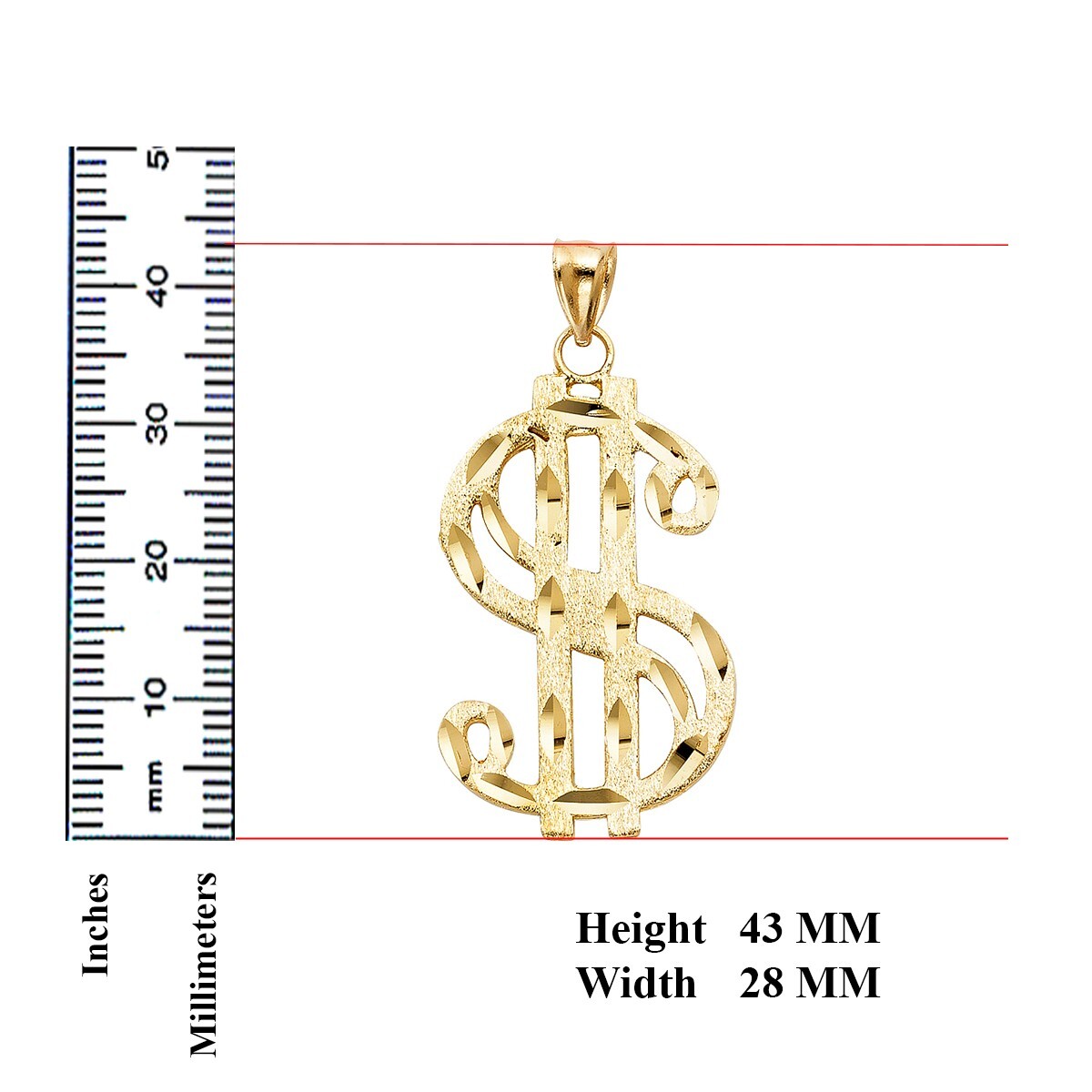 14K Yellow Gold Dollar Sign Pendant For Necklace or Chain