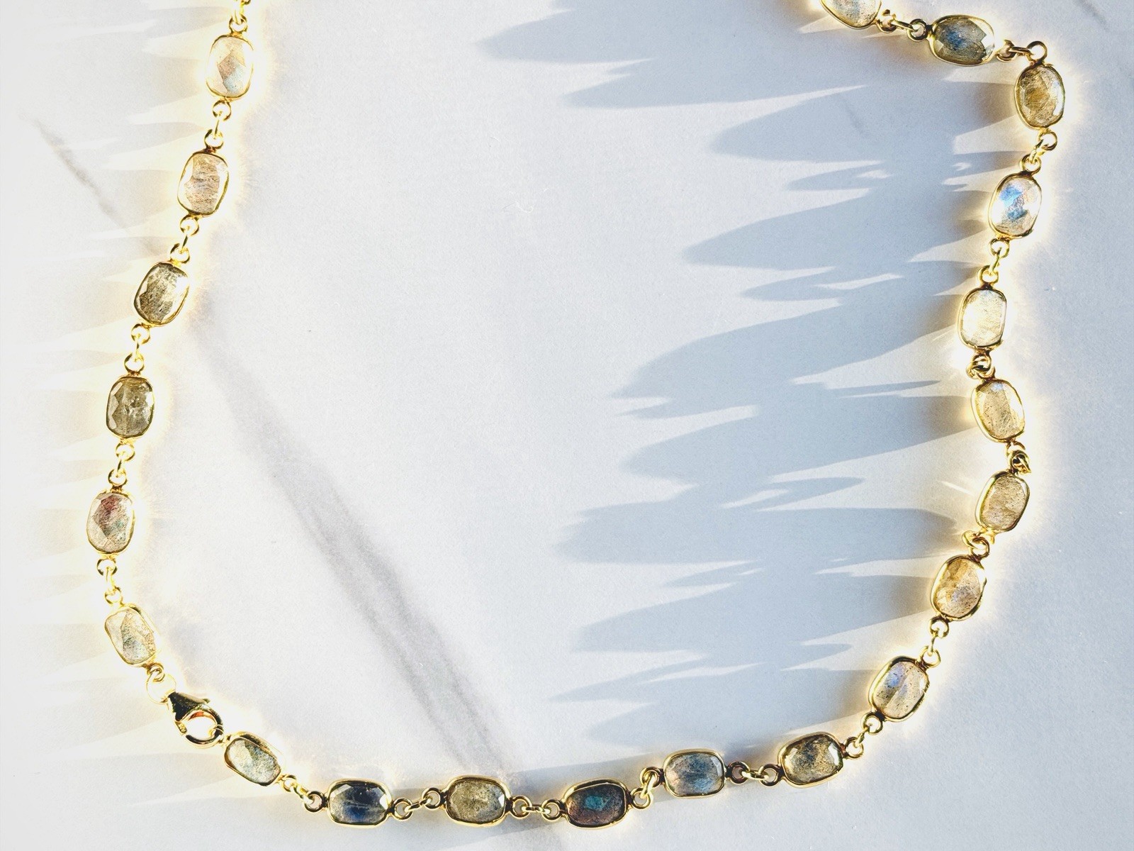 Genuine Moonstone Necklace 19.25” Yellow Gold Plated Sterling Silver Chain