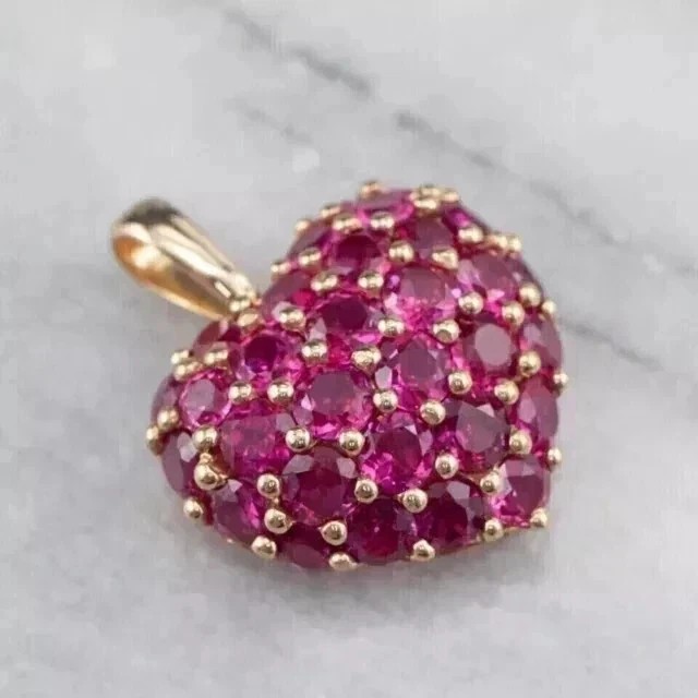 1.90Ct Heart Cut Created Red Ruby Cluster Pendant 14k Rose Gold Plated 18″ Chain