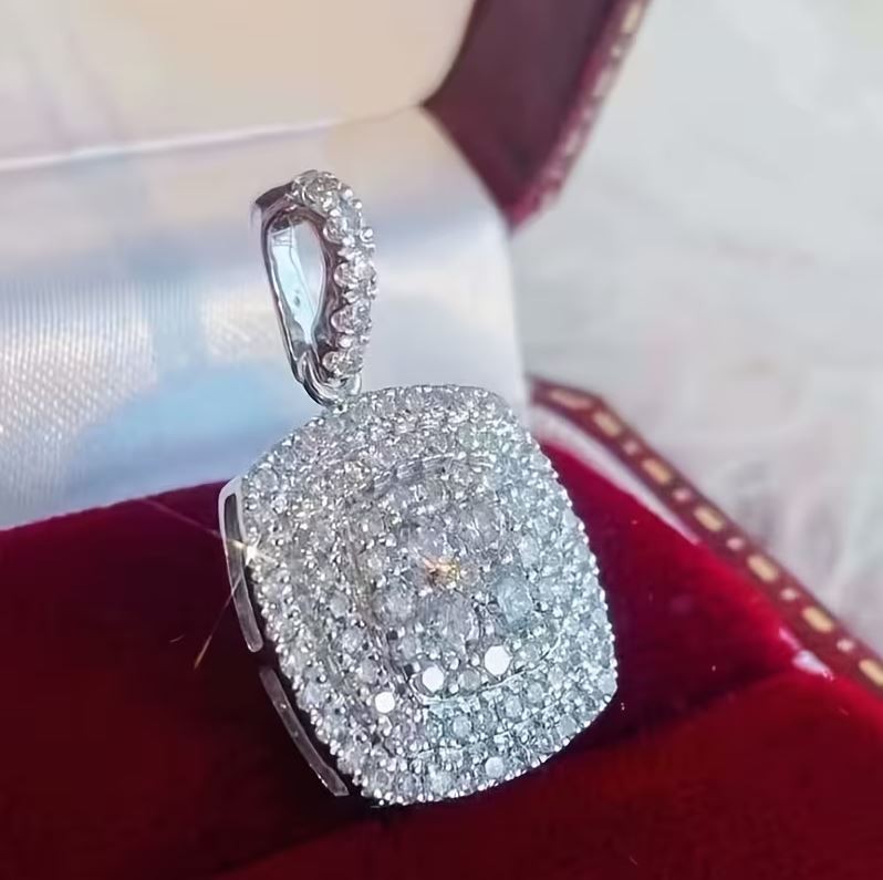 2.25 Ct Round Moissanite Double Halo Pendant Solid 10K White Gold VVS1 F Color