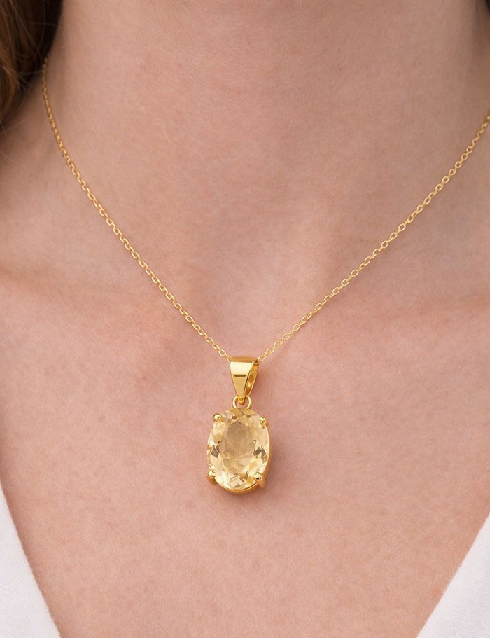 GENUINE 5.12 Cts YELLOW TOPAZ PENDANT NECKLACE 14K YELLOW GOLD PLATED (.925)-NWT