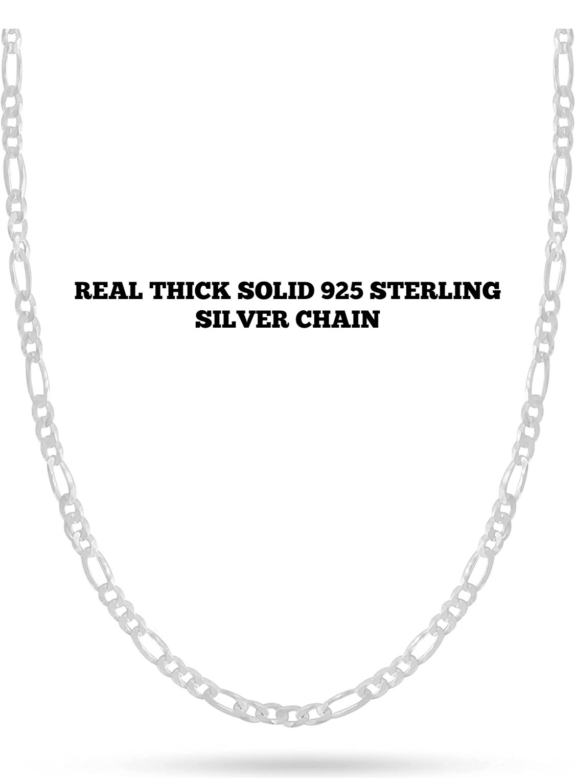 Real Sterling Silver Mens Boys Figaro Solid Chain Thick 3.5mm Necklace 925 Italy
