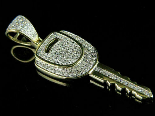 2Ct Round Cut VVS1/D Diamond Key Pendant Charm 14K Yellow Gold Over Free Chain