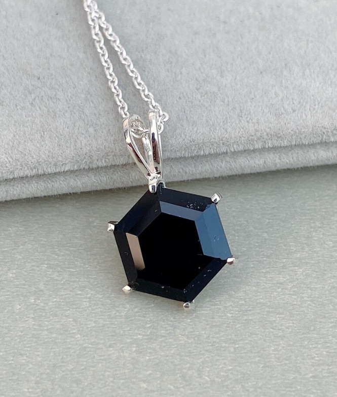 Hexagon Black Onyx Gemstone Necklace 925 Silver Elegant Onyx Jewelry For Unisex