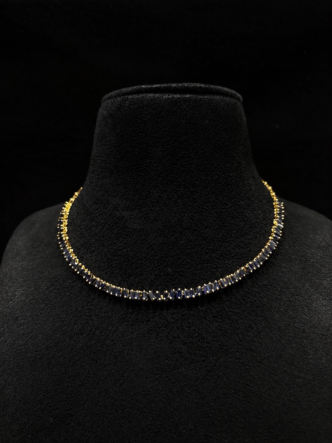 14k Yellow Gold Uneven Blue Sapphire Setting Baguette Cut Wedding Necklace Gift
