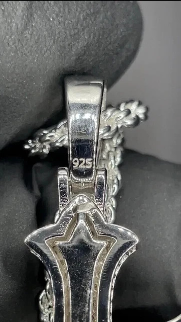 3Ct Round Cut Real Moissanite Cross Men’s Pendant 14K White Gold plated