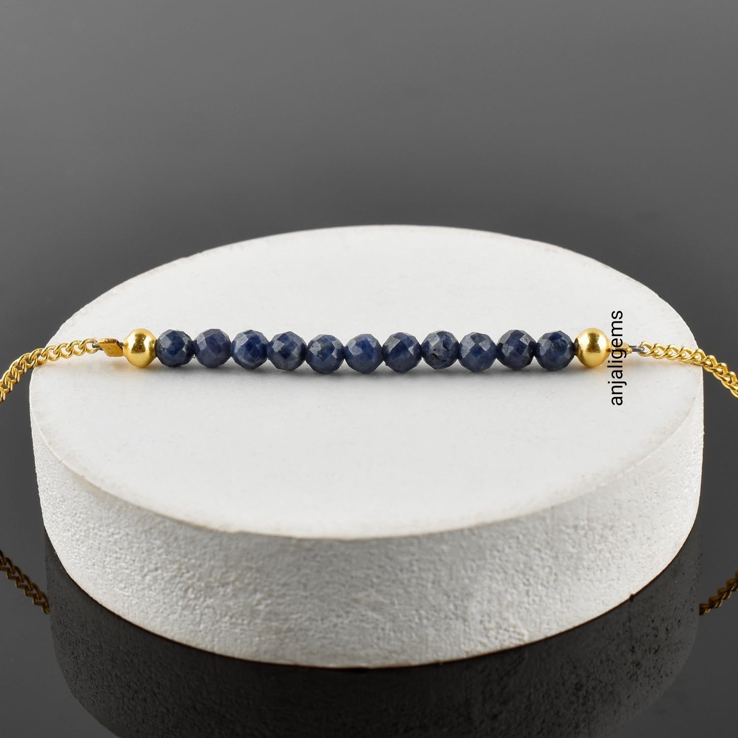 18K Yellow Gold Finished Over AA+ Blue Sapphire Beads Chain Necklace In925Silver