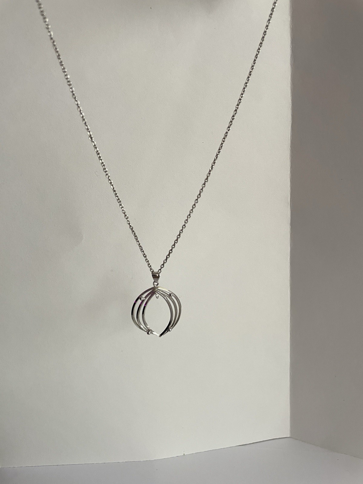 925 Sterling Silver Openwork Pendant Necklace Modern Abstract Minimalist