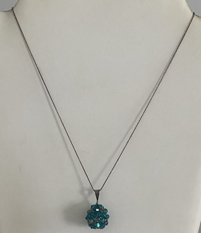 Beautiful Sterling Silver 925 Crystal Beaded Pendant Necklace Chain 18.25”