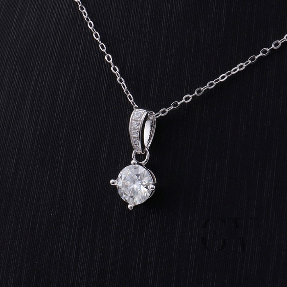 Solid 14K White Gold Moissanite Solitaire Wedding Pendant 1.50 Carat Round Cut