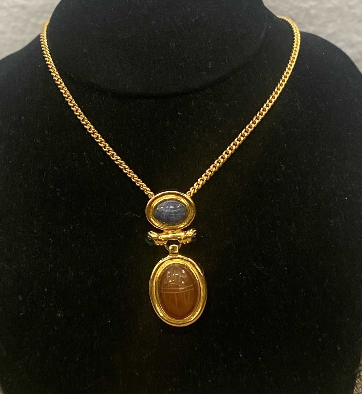 Beautiful Egyptian Revival Glass Pendant Necklace.DM