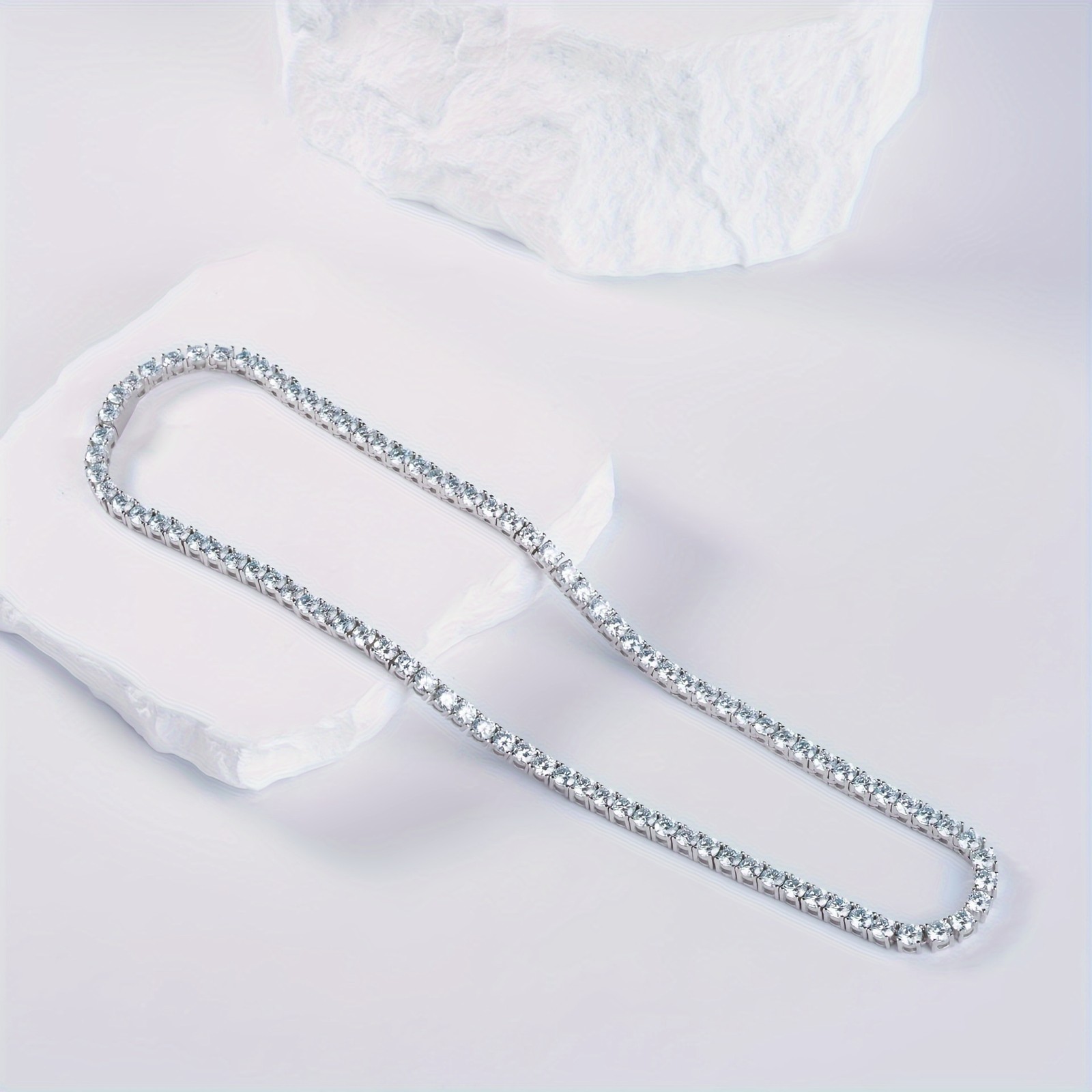 White Moissanite Tennis Chain Necklace 50cm 55cm 60cm 0.1ct 0.3ct 0.5ct 1ct