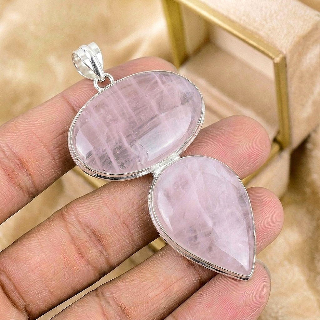 Silver Rose Quartz Gemstone Silver Pendant 925 Sterling Silver Jewelry Pendant