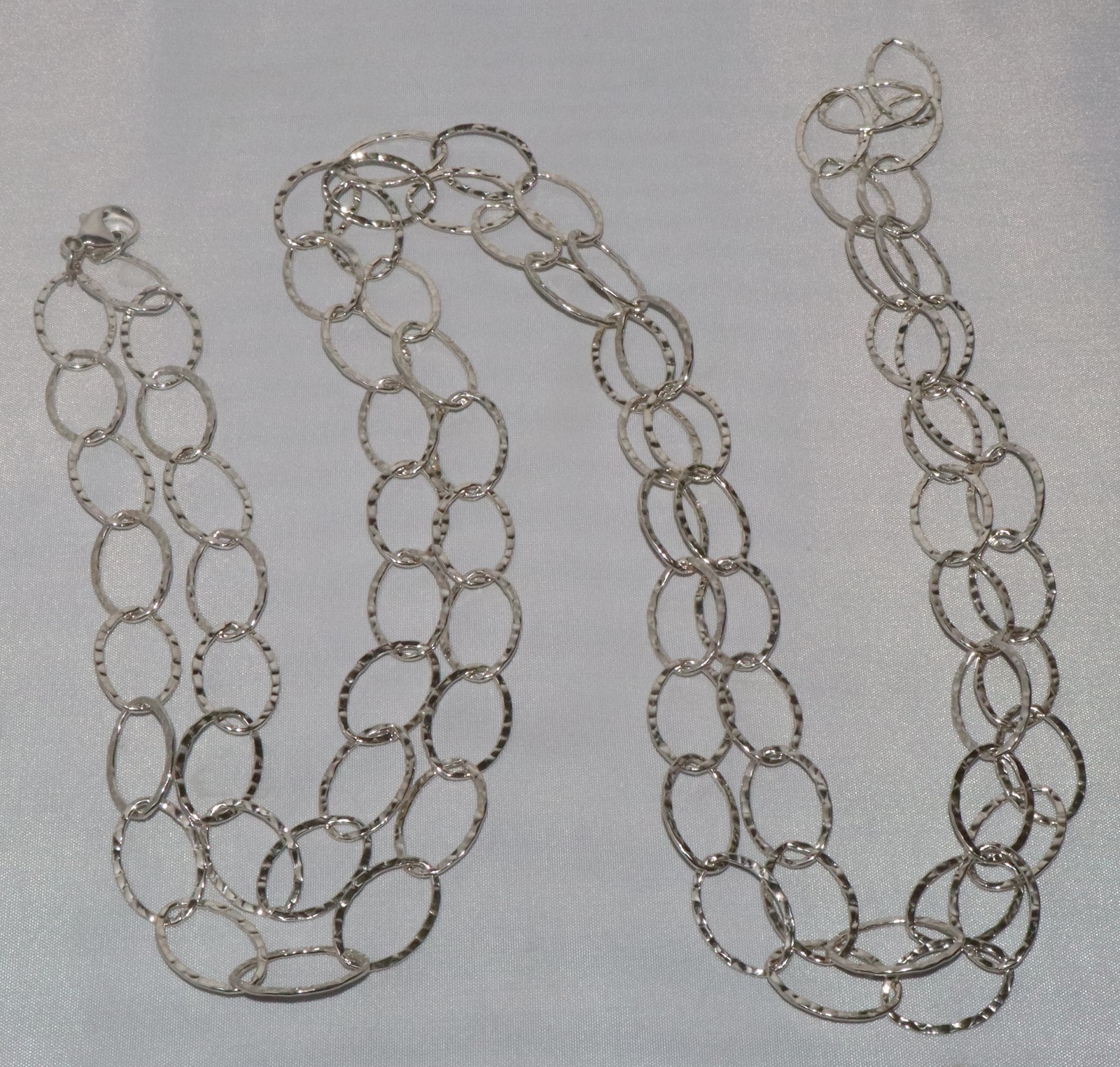 Vintage Prochain Sterling Silver Hammered Oval Link 60″ Long Necklace 51 grams