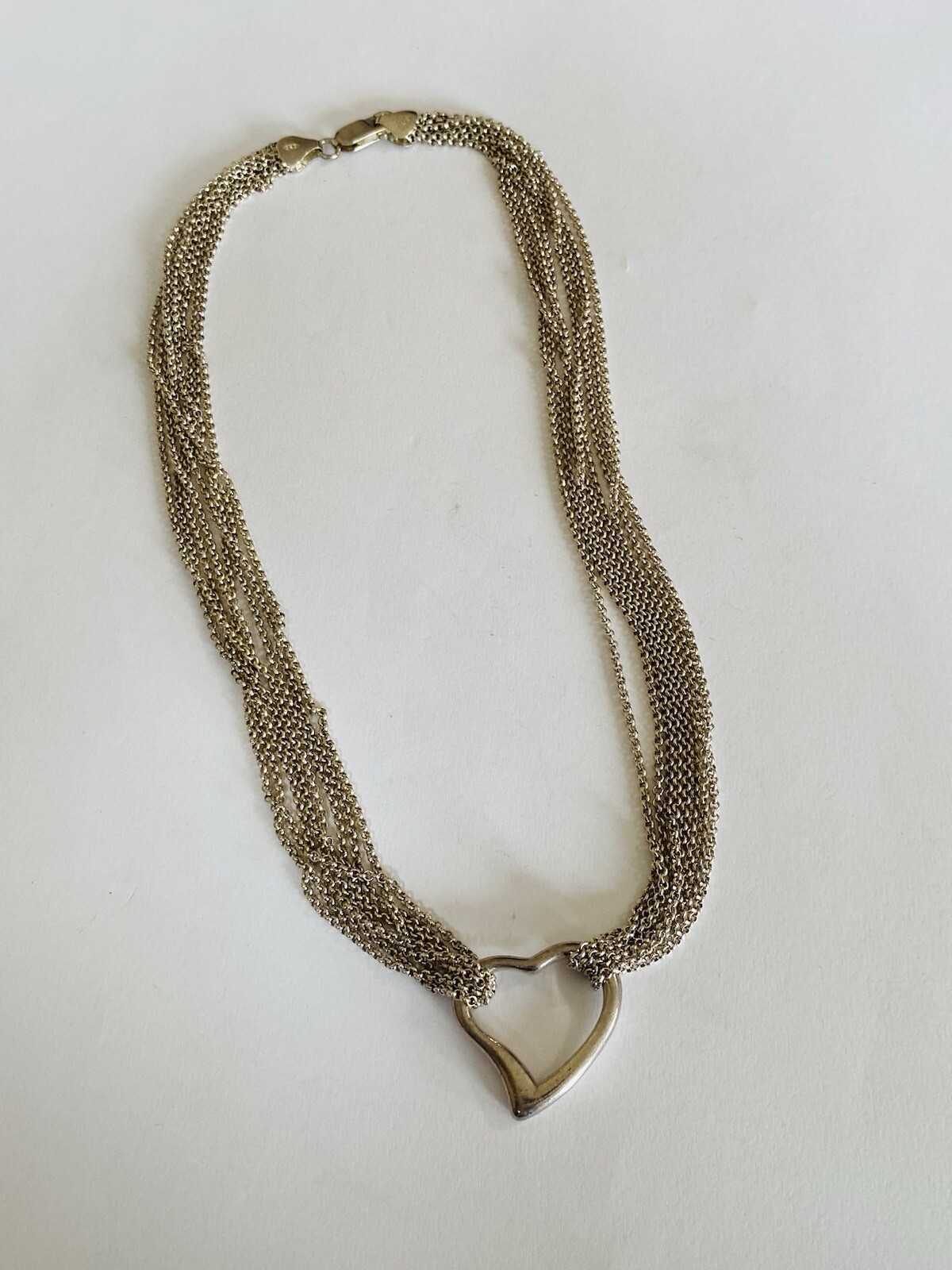 Vintage IBB Sterling Silver Multi Strands Chain Heart Choker Necklace 28-Grams