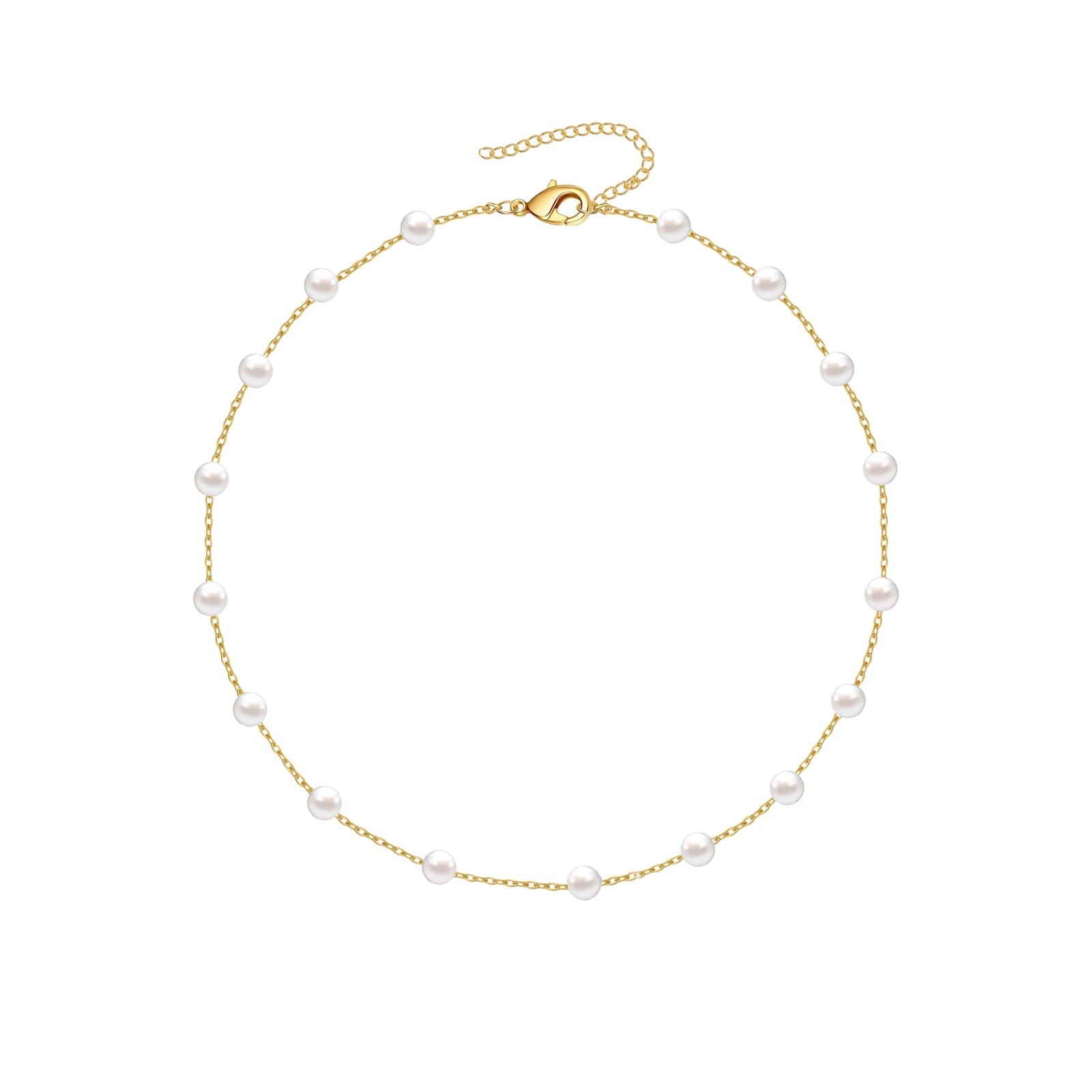 Pearl Choker Necklace for Women,18k Gold Tiny Chain Dainty Charm Adjustable Aest