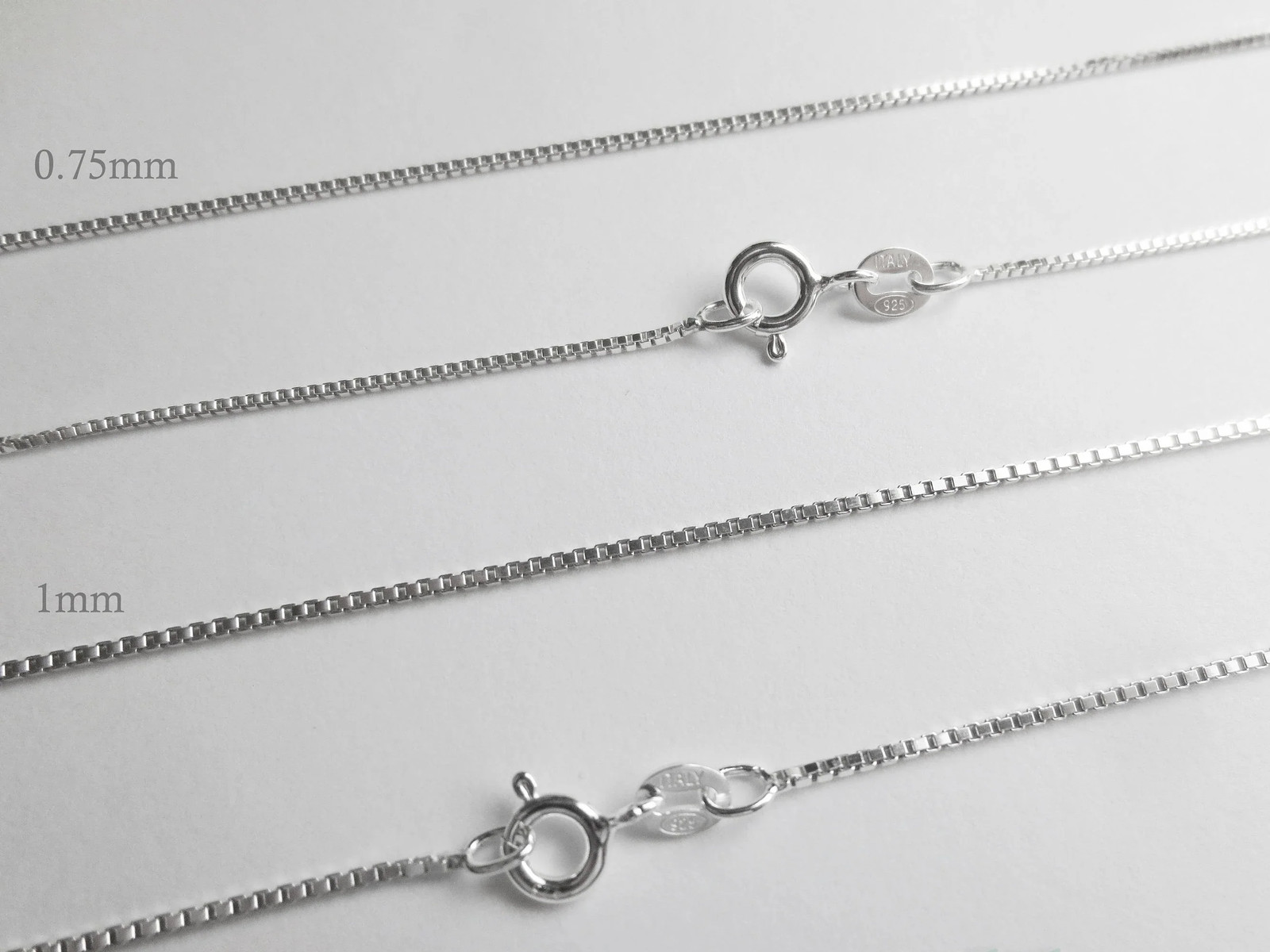 925 Sterling Silver Diamond Cut Box Chain Necklace 0.65 0.75 1mm Spring Clasp