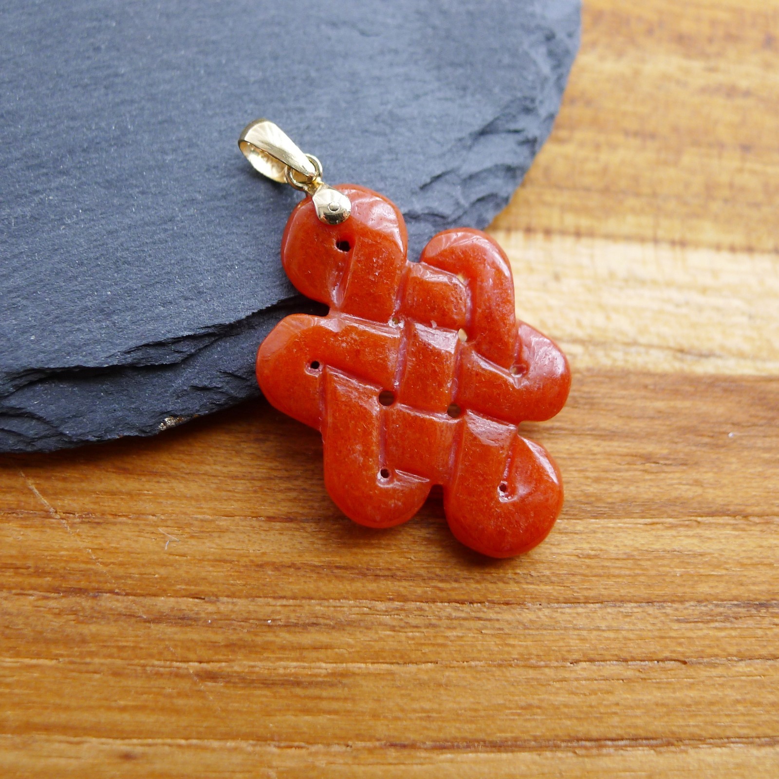 14K Gold Lucky Knot Jade Pendant Handmade Vintage Charm
