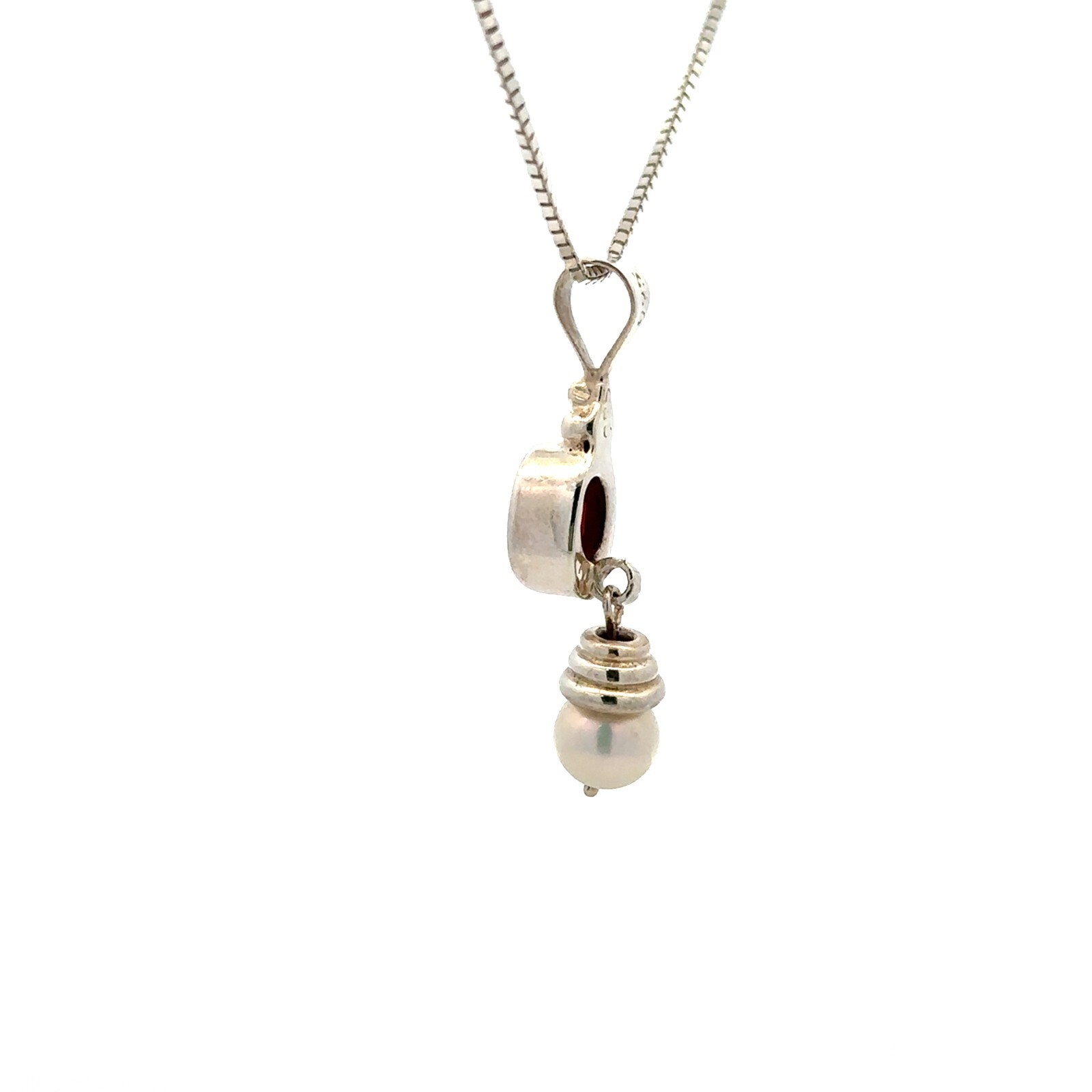 Sterling Silver Garnet And Freshwater Pearl Pendant (1/4 x 1 1/4 Inch)