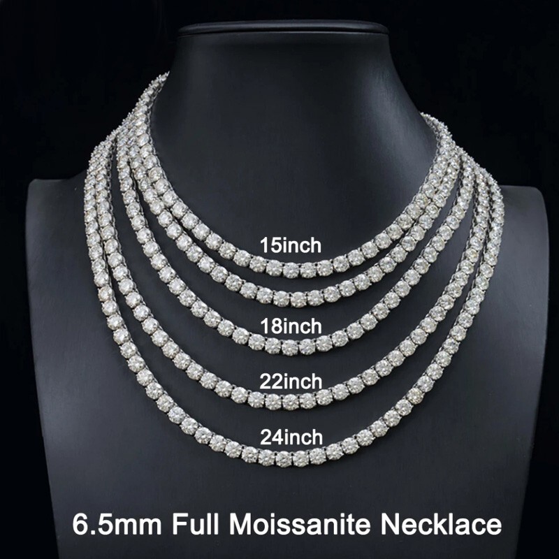 1ct D Color Round Cut Moissanite Tennis Necklace For Men Women S925 Silver GRA