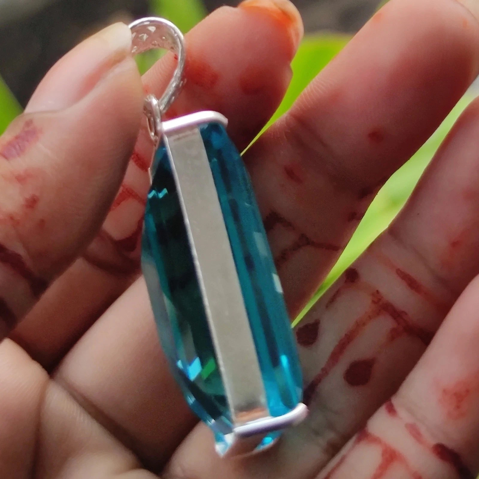 Share Natural 72 Ct Emerald Shape Blue Topaz Pendant 925 Sterling Silver