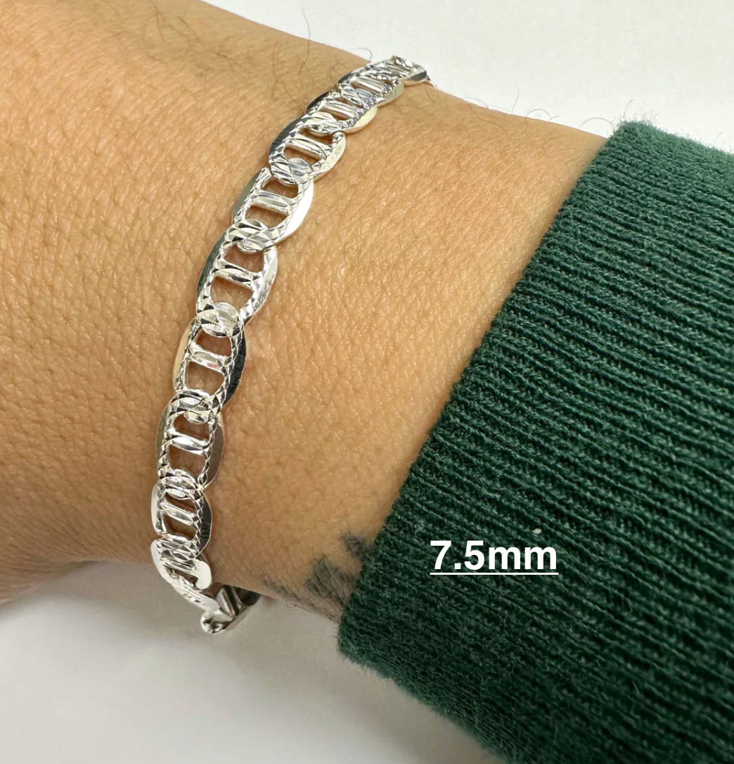 Real Sterling Silver Mens Diamond Cut Mariner Chain Necklace all sizes/Italy