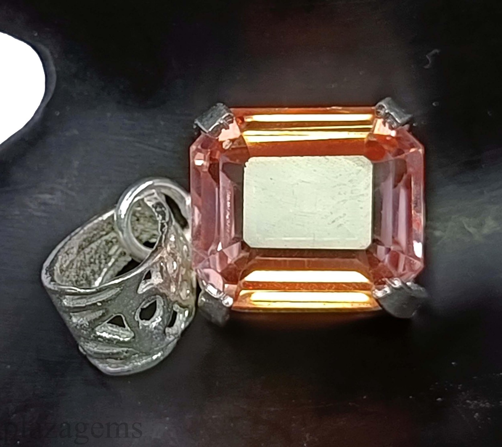 Natural Peach Sapphire 26.40 Ct Emerald Cut Pendant with 925 Silver Chain “5NSP