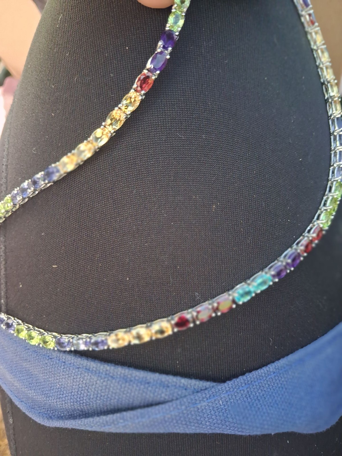 Vintage Sterling Silver Multi-Gemstone Rainbow Tennis Necklace