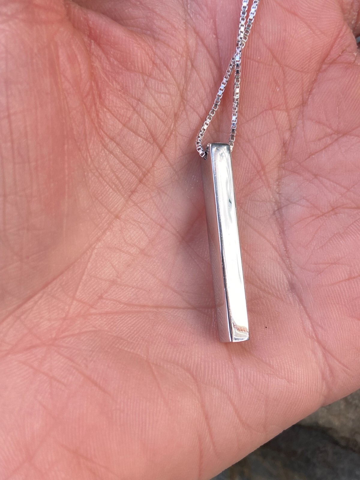 925 Sterling Silver Drop Down Bar Necklace 3D Vertical Rhodium 18″ Adjustable