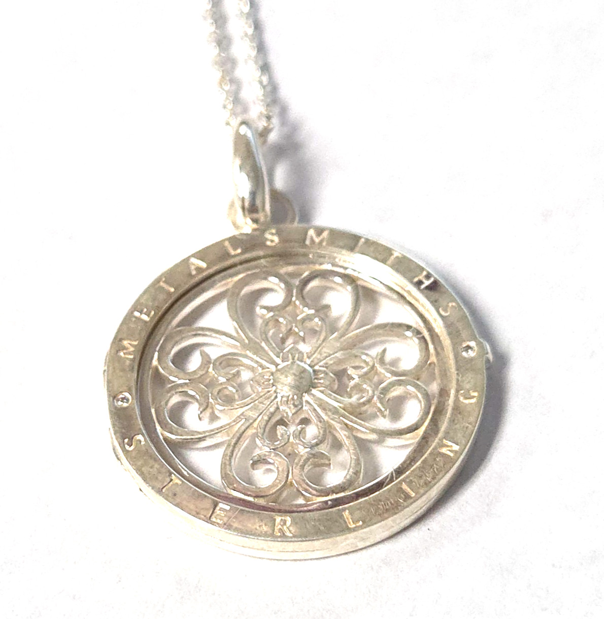 Sterling Silver 925 Necklace Pendant Metal Smith Designer Art Deco 26″ Chain