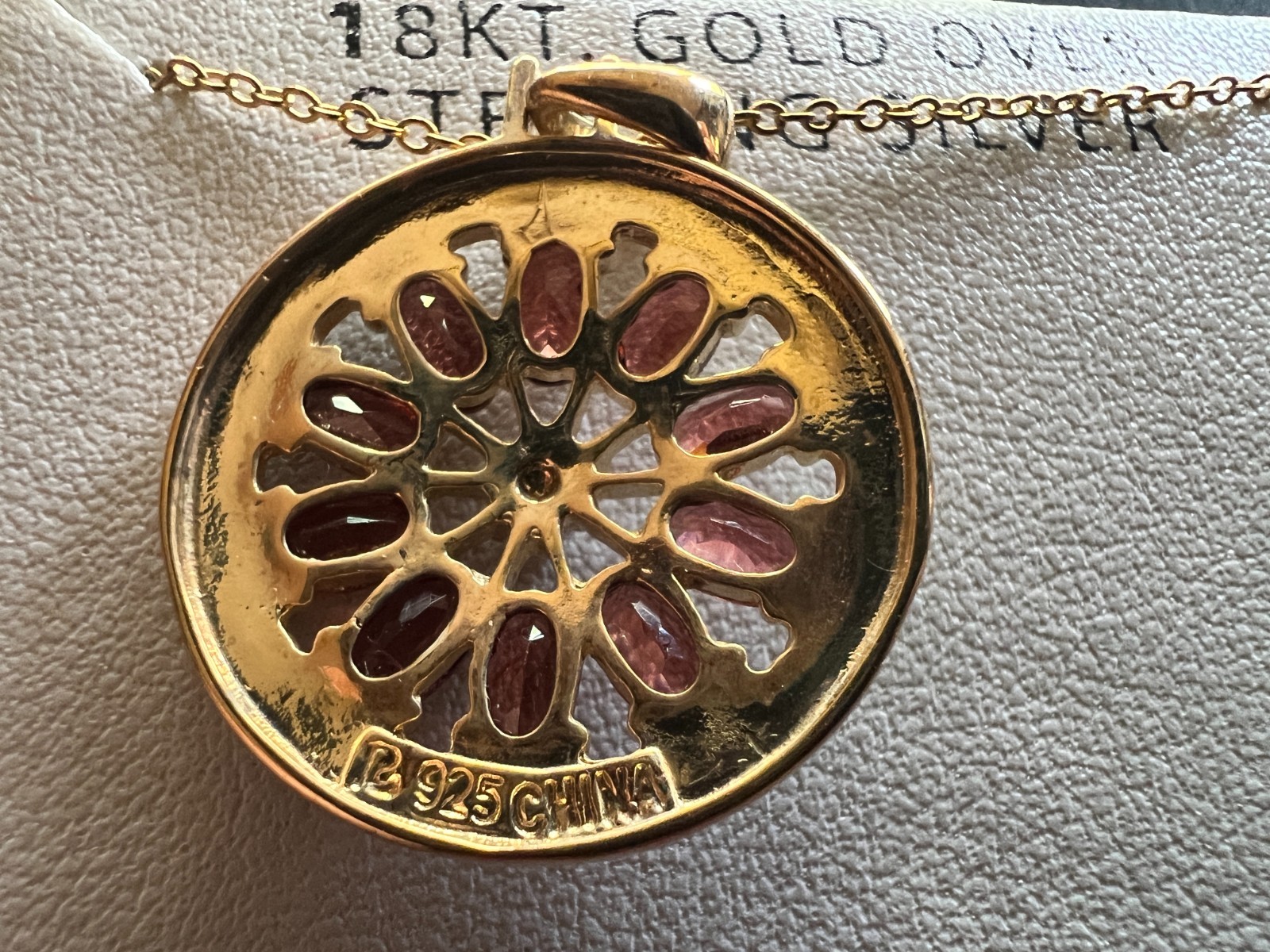 925 Sterling Silver Oval Garnets Diamond Accent Round Pendant & Necklace