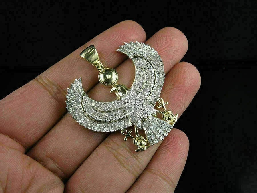 3 Ct Round Cut Diamond Men’s Egyptian God Eagle Pendant 14K Yellow Gold Finish
