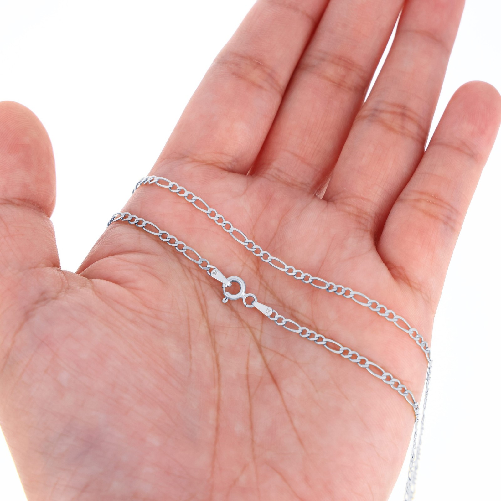 10K White Gold Solid 2.25mm-6.5mm Figaro Chain Necklace Mens Womens 16″- 30″