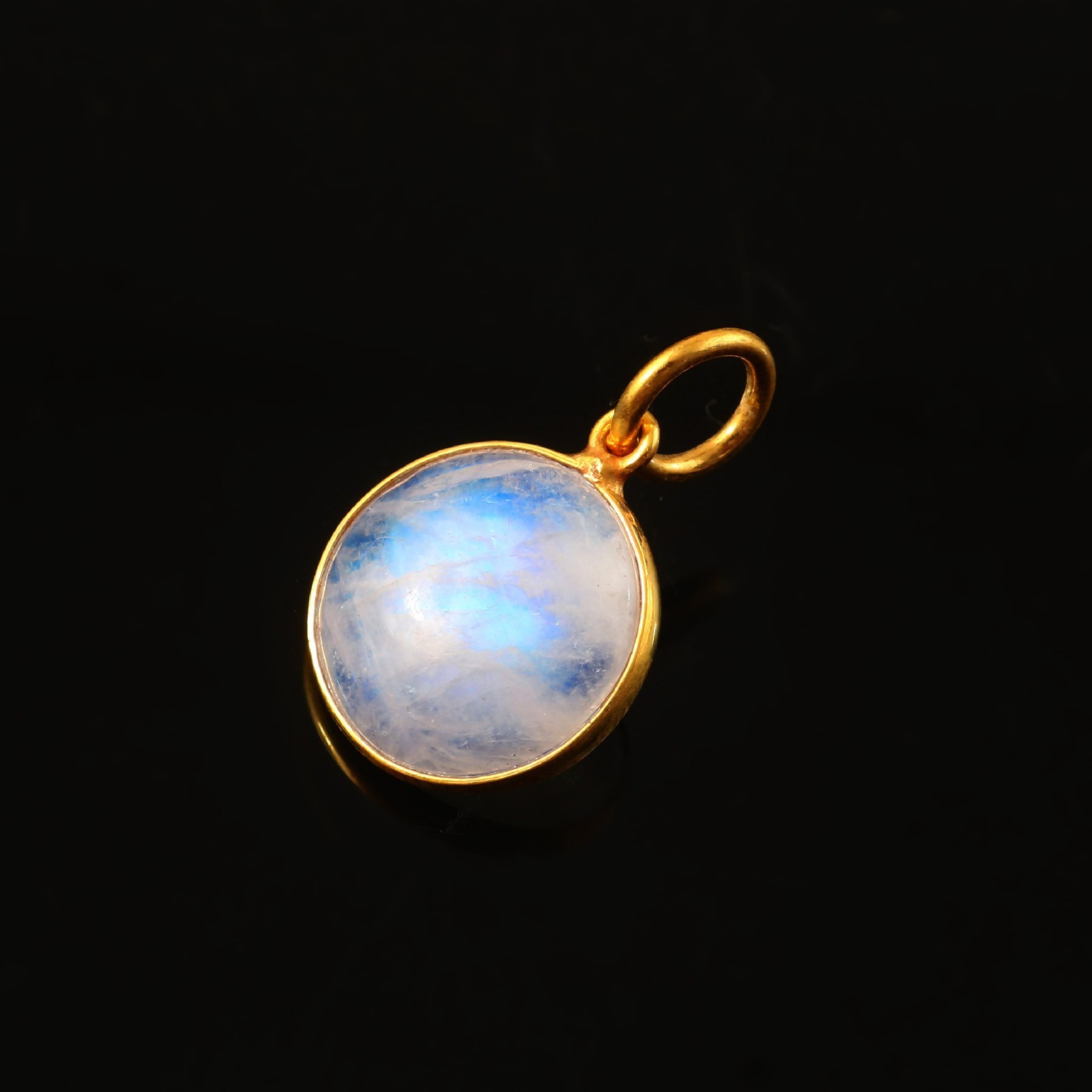 14K Yellow Gold Moonstone Pendant Pear Cut Blue Sheen Gemstone Necklace 3154