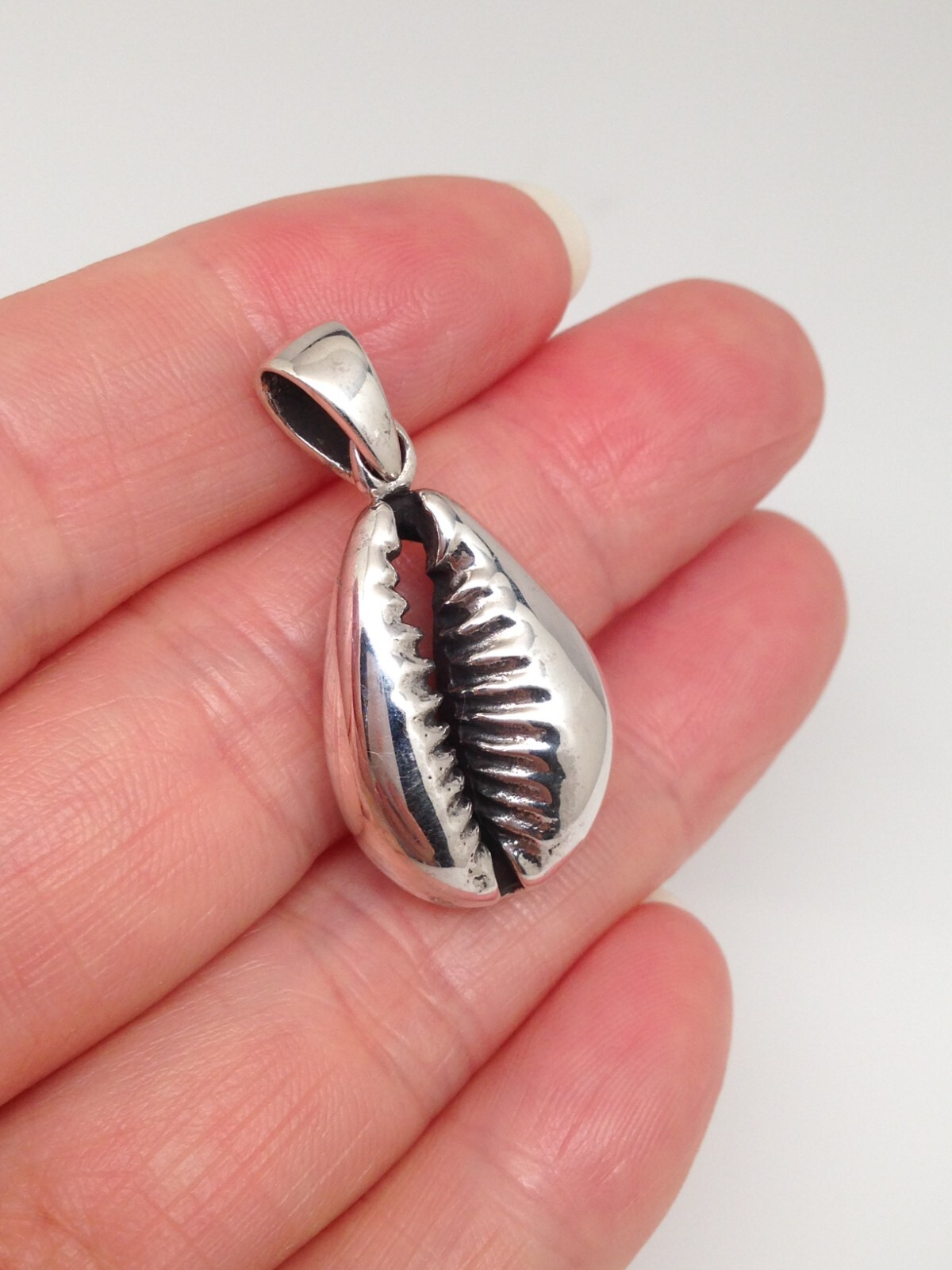 Cowry Cowrie Shell Pendant 925 Sterling Silver Heavy Beach Charm 21mm (30mm)