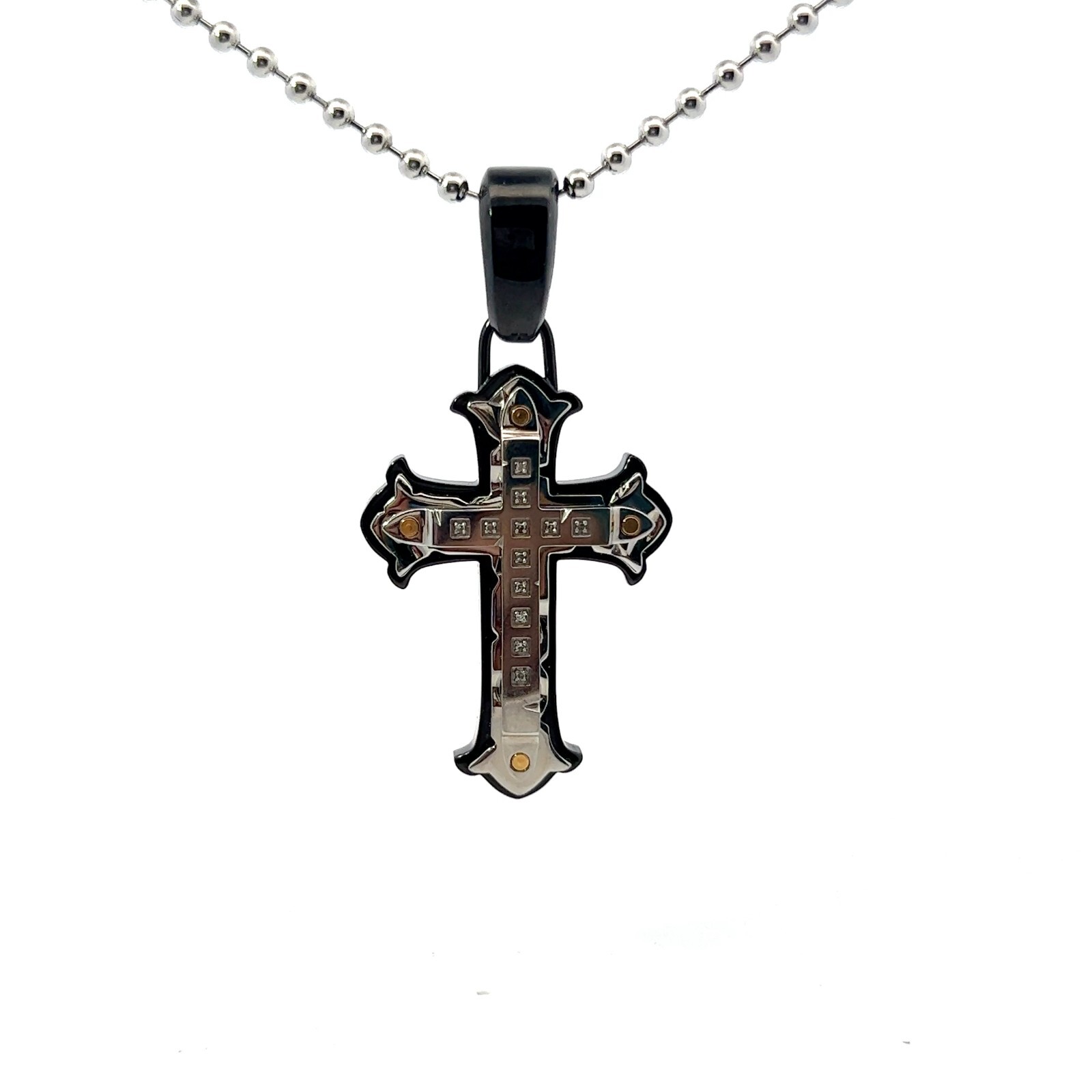 Black & Blue Jewelry Co. 2-Tone Stainless .06ctw Natural Diamond Cross Necklace