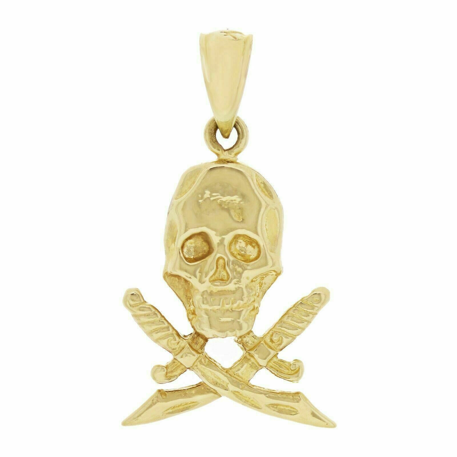 14k Yellow Gold Skeleton Dagger Skull Pirate Charm Pendant 1″ 2 grams