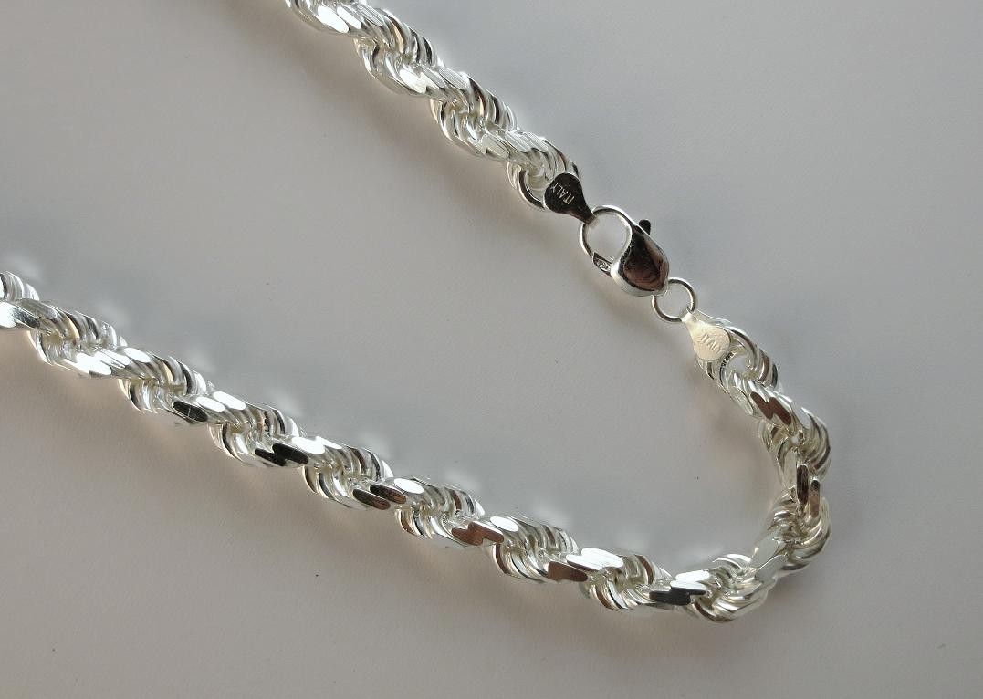 9mm D/C Rope Chain Pure Solid 925 Sterling Silver Italian Chain 8,9,20,22,24,30″