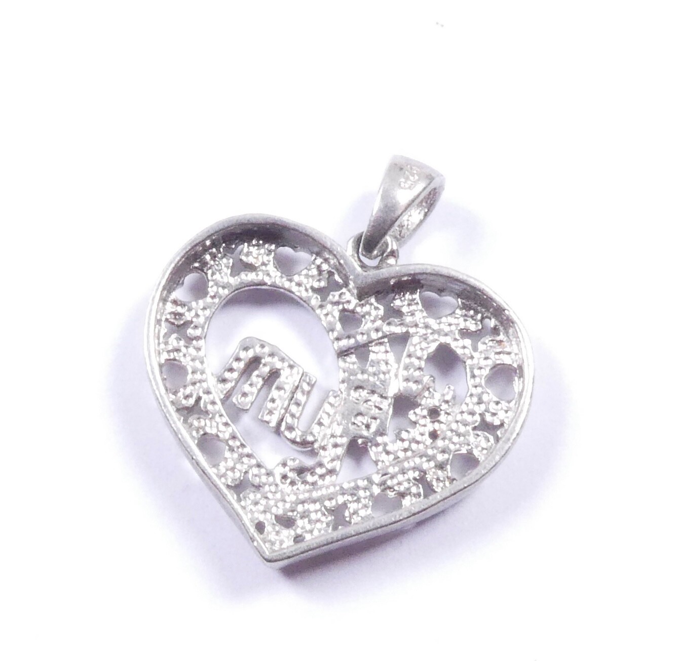 Mum Love Heart Pendant 925 Sterling Silver 2.5cm x 2cm