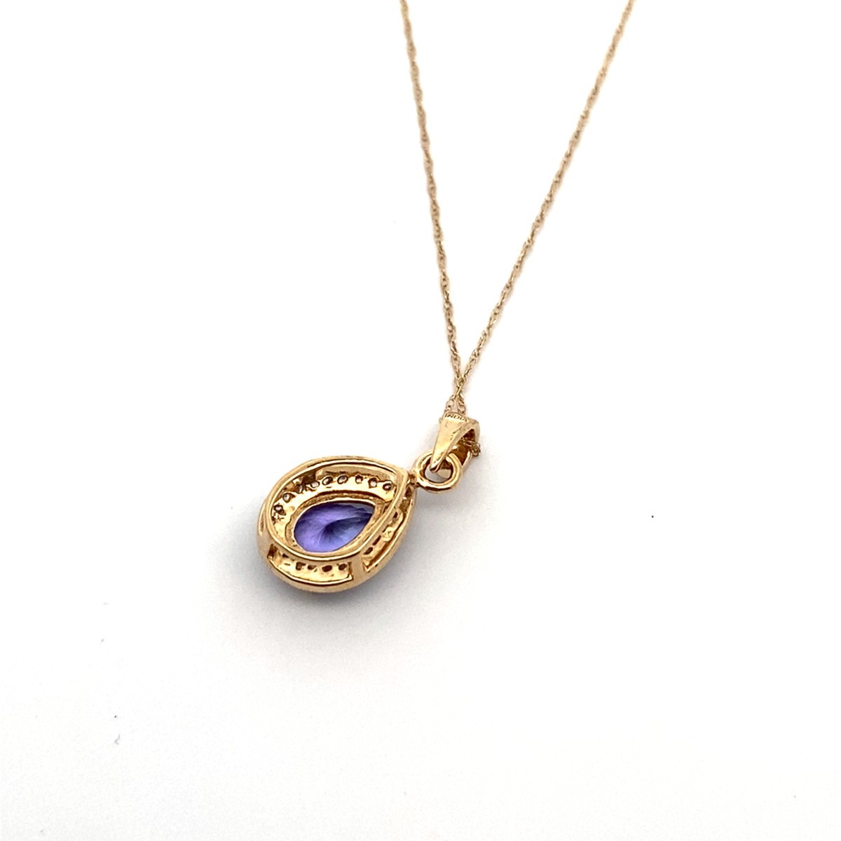 10k Yellow Gold Clear/Purple Stone Pear Shaped Pendant Necklace – 18 (C31029882)